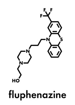 Fluphenazine antipsychotic drug molecule. Skeletal formula.