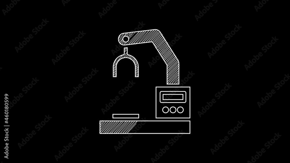 Poster white line industrial machine robotic robot arm hand factory icon isolated on black background. indu