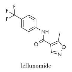 Leflunomide rheumatoid arthritis drug molecule. Skeletal formula.