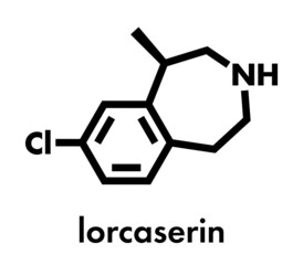 Lorcaserin obesity drug molecule. Skeletal formula.