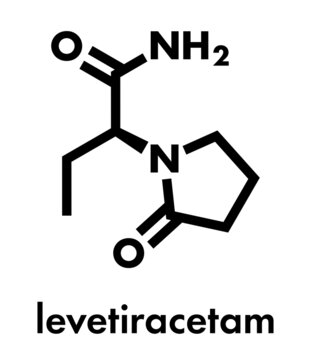 Levetiracetam epilepsy (seizures) drug molecule. S-isomer of etiracetam. Skeletal formula.