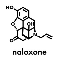 Naloxone opioid receptor antagonist. Drug used in treatment of opioid overdose. Skeletal formula.