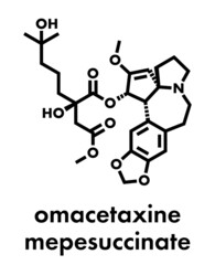 Omacetaxine mepesuccinate cancer drug molecule. Used in treatment of chronic myelogenous leukemia (CML). Skeletal formula.