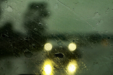 Desenfoque, desenfocado, lluvioso, lluvia, carretera