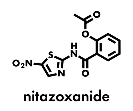 Nitazoxanide antiprotozoal drug molecule. Skeletal formula.