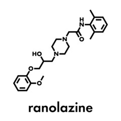 Fototapeta premium Ranolazine antianginal drug molecule. Used in treatment of chronic angina pectoris. Skeletal formula.
