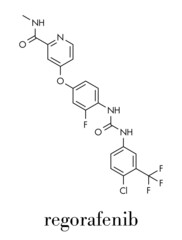 Regorafenib cancer drug molecule. Skeletal formula.