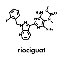 Fototapeta premium Riociguat pulmonary hypertension (PH) drug molecule. Stimulator of soluble guanylate cyclase (sGC). Skeletal formula.