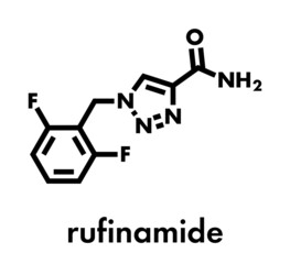 Rufinamide seizures drug molecule. Skeletal formula.