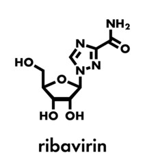 Ribavirin antiviral drug molecule. Used in treatment of hepatitis C virus infections and of viral hemorrhagic fevers. Skeletal formula.