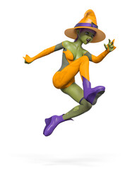 witch girl is jumping in action