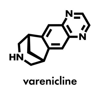 Varenicline smoking cessation drug molecule. Skeletal formula.