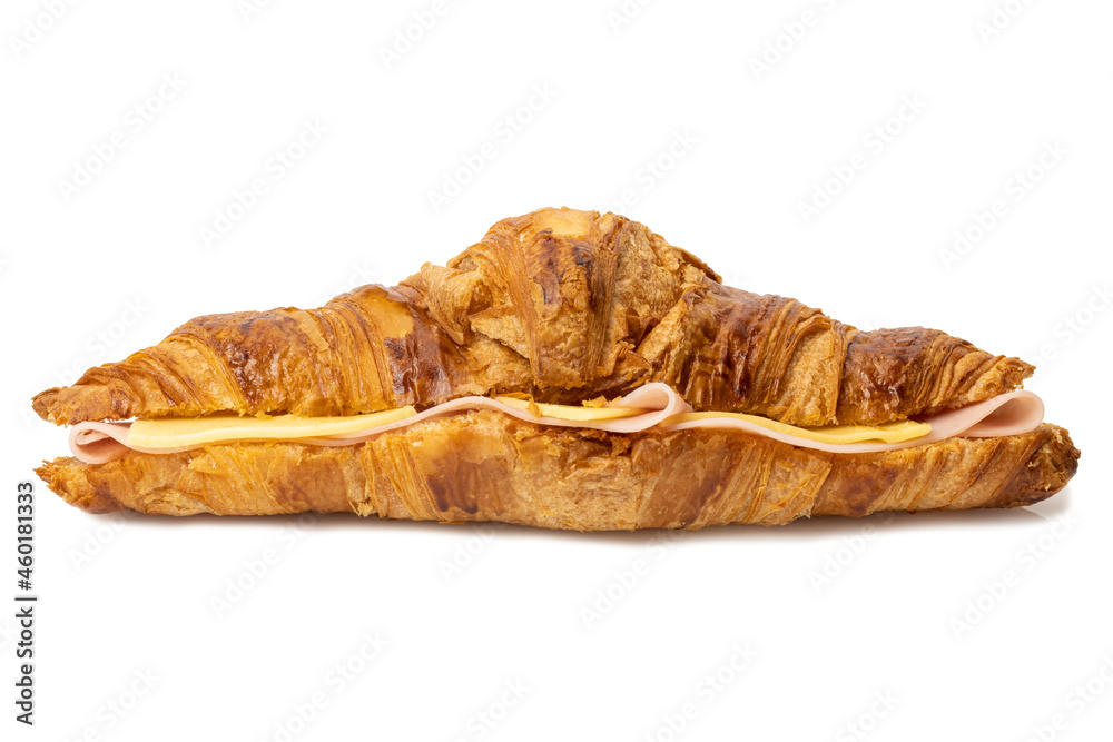 Canvas Prints Closeup shot of a delicious croissant sandwich isolated on white background