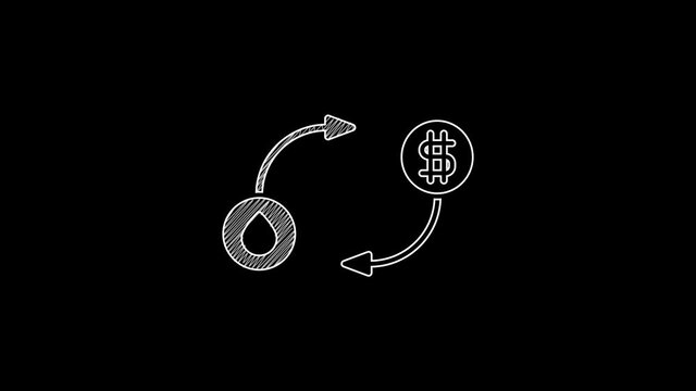 White line Oil exchange, water transfer, convert icon isolated on black background. 4K Video motion graphic animation