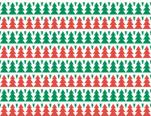 green and red christmas trees on white, geometric  ornament for new year and christmas holidays, seamless vector pattern