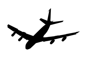 Old four-engine passenger airplane in flight 