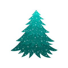 Christmas tree vector. Cartoon fir tree with snowflakes, isolated on white background.