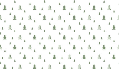 green christmas trees on white background, seamless vector pattern