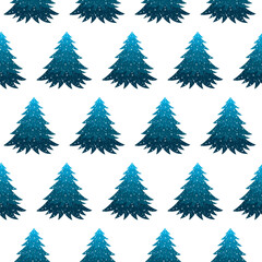 Christmas trees seamless pattern. Fir trees with snowflakes seamless background.