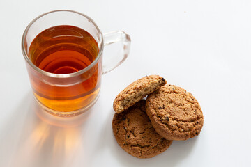 Tea with cookies on a white background
