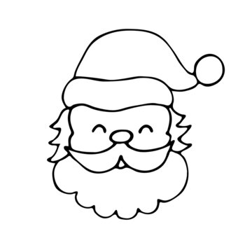 A black and white image of Santa Claus using a doodle drawing. Funny Santa's face with a beard and a hat. A symbol of winter holidays, New Year and Christmas.