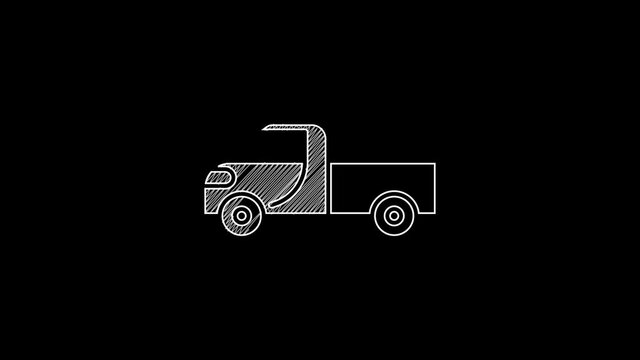 White line Pickup truck icon isolated on black background. 4K Video motion graphic animation