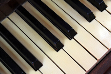 Vintage piano keys on keyboard
