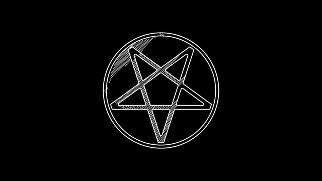 White line Pentagram in a circle icon isolated on black background. Magic occult star symbol. 4K Video motion graphic animation