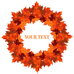 Round wreath of autumn maple branches. Vector wreath for cozy autumn designs, cafes, menus, banner ad