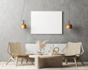 Mockup poster, living room loft interior, Scandinavian style.
3d illustration