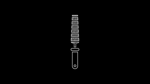 White line Chisel tool for wood icon isolated on black background. 4K Video motion graphic animation