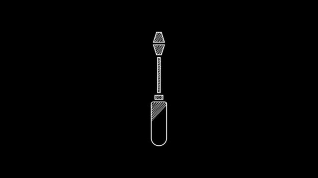 White line Screwdriver icon isolated on black background. Service tool symbol. 4K Video motion graphic animation