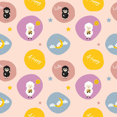 white sheep and black sheep in colorful fabric seamless cute pattern