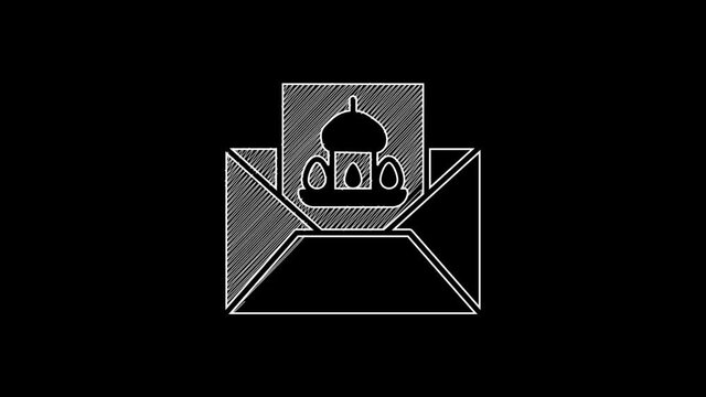 White line Greeting card with Happy Easter icon isolated on black background. Celebration poster template for invitation or greeting card. 4K Video motion graphic animation