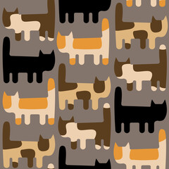 seamless background with cats. pattern with cats on a gray background. silhouette composition. vector pattern.