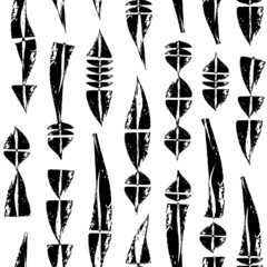 Ethnic motif hand drawn print. Paint brush indigenous style seamless pattern. Freehand grunge design tribal background. Trendy handdrawn folk geometric ornament