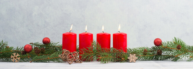 Red candles on a advent wreath, christmas decoration with candlelight