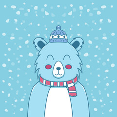 Vector Illustration polar bear celebrating christmas with a snow background