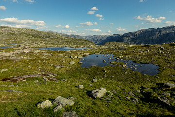 Small lakes along the Trolltunga hiking trail, Vestland county, Norway