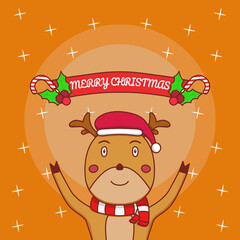 Vector Illustration of a deer wishing you a Merry Christmas. flat illustration deer happy