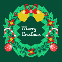 Vector Christmas happy new year flat icon with wreath vector illustration Perfect design for posters, card. Xmas design.  