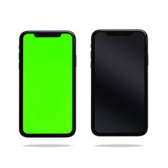 Photo of a blank screen mobile device - iPhone template with green screen to add a customized image or text with chroma key - Smartphone blank screen to show an app, game or website on display