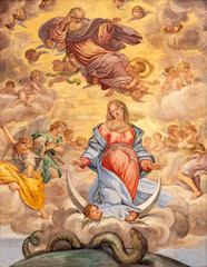 ROME, ITALY - SEPTEMBER 1, 2021: The fresco of Immaculate Conception in church Basilica di Santa Maria in Aracoeli by Umile da Foligno (1686 - 1691).
