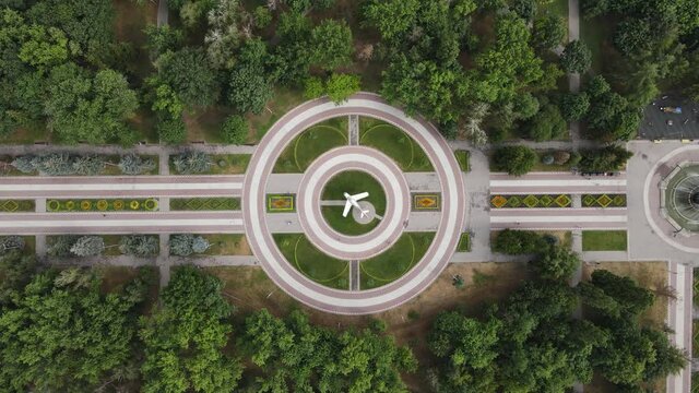 Aerial view from a drone on a park in the city of Brovary in summer