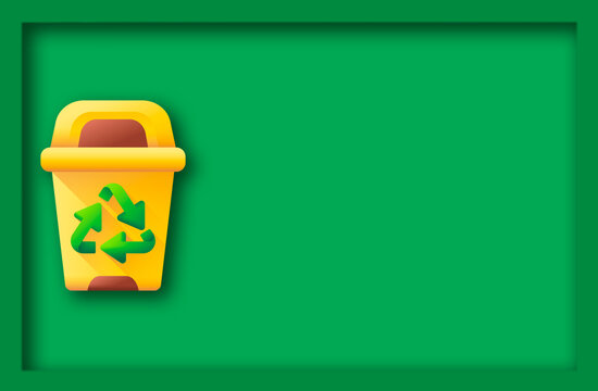 Illustration Of A Yellow Bin With The Recycling Icon On A Green Background