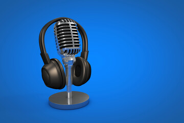 Professional microphone with color background, podcast or recording studio background, 3d illustration