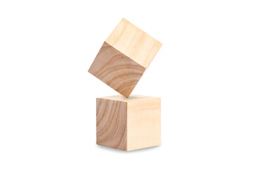 Construction from wooden block cubes, isolated on a white background. Business and design concept