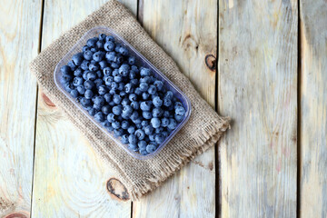 Fresh select organic blueberries in a pan. Eco products.