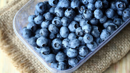 Fresh select organic blueberries in a pan. Eco products.
