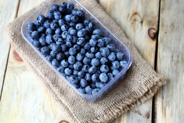 Fresh select organic blueberries in a pan. Eco products.